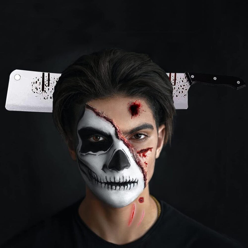 5654 3Pcs Halloween Knife Headbands + 30Pcs Scar Temporary Tattoos,Haunted - Picture 5 of 7